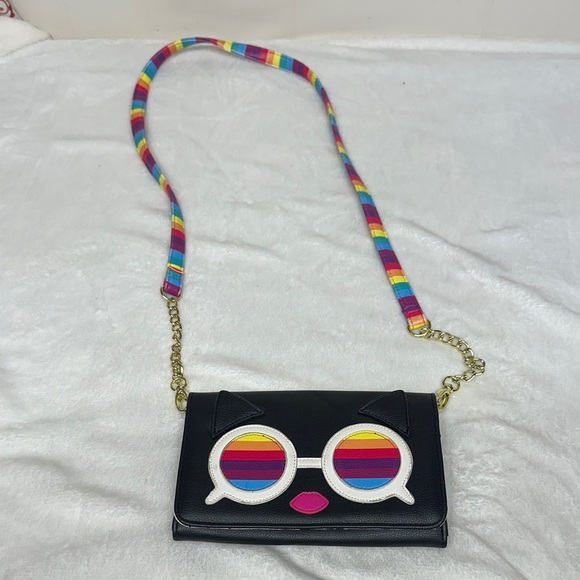 Betsey Johnson Black Crossbody Bag with Rainbow Accents - Picture 1 of 16
